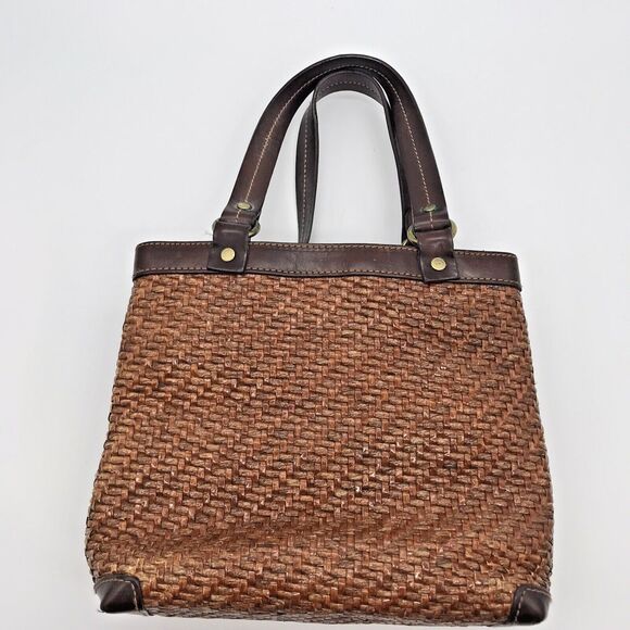 Vintage Fossil Brown Wicker Weave Double Handle Purse 78082 Inside Zip Pocket - Picture 4 of 15